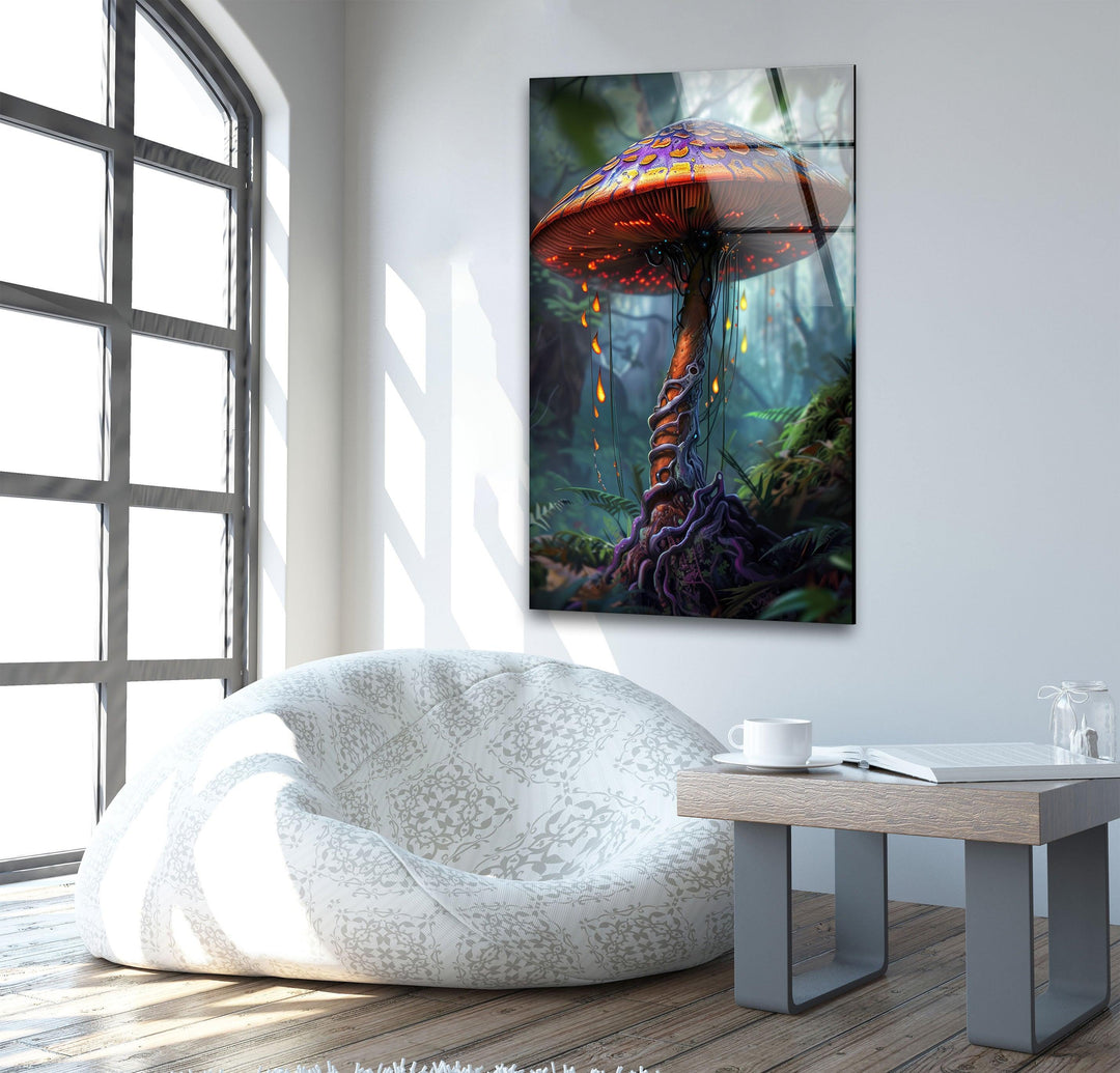 Fantasy Mushroom Glass Wall Art