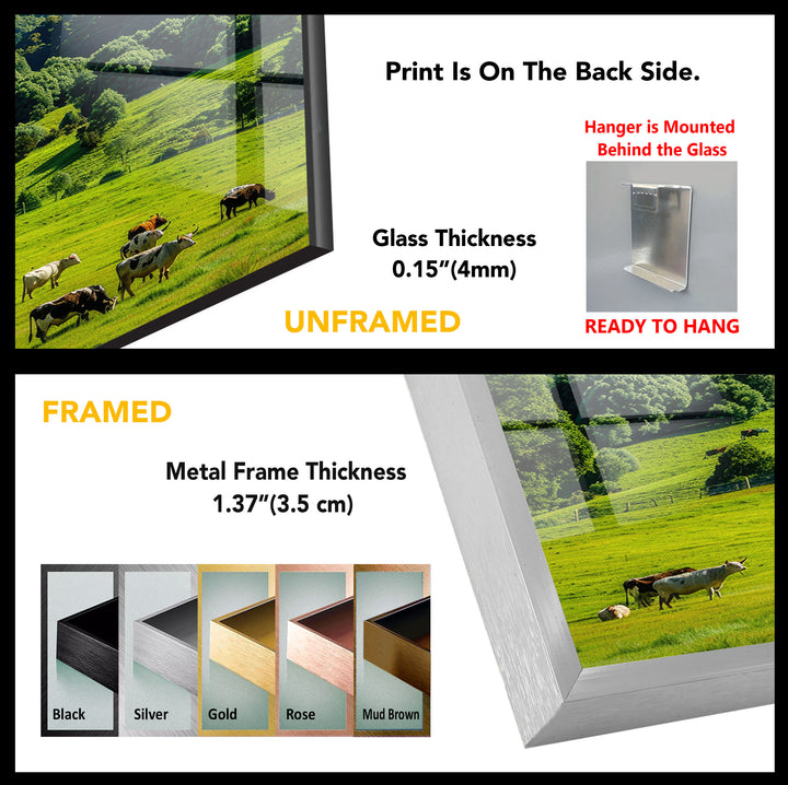 Cows & Mountains Landscape Glass Wall Art