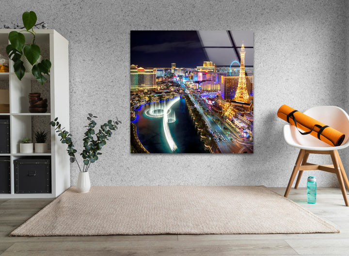 Las Vegas Skyline Glass Wall Art - Illuminated Strip at Night