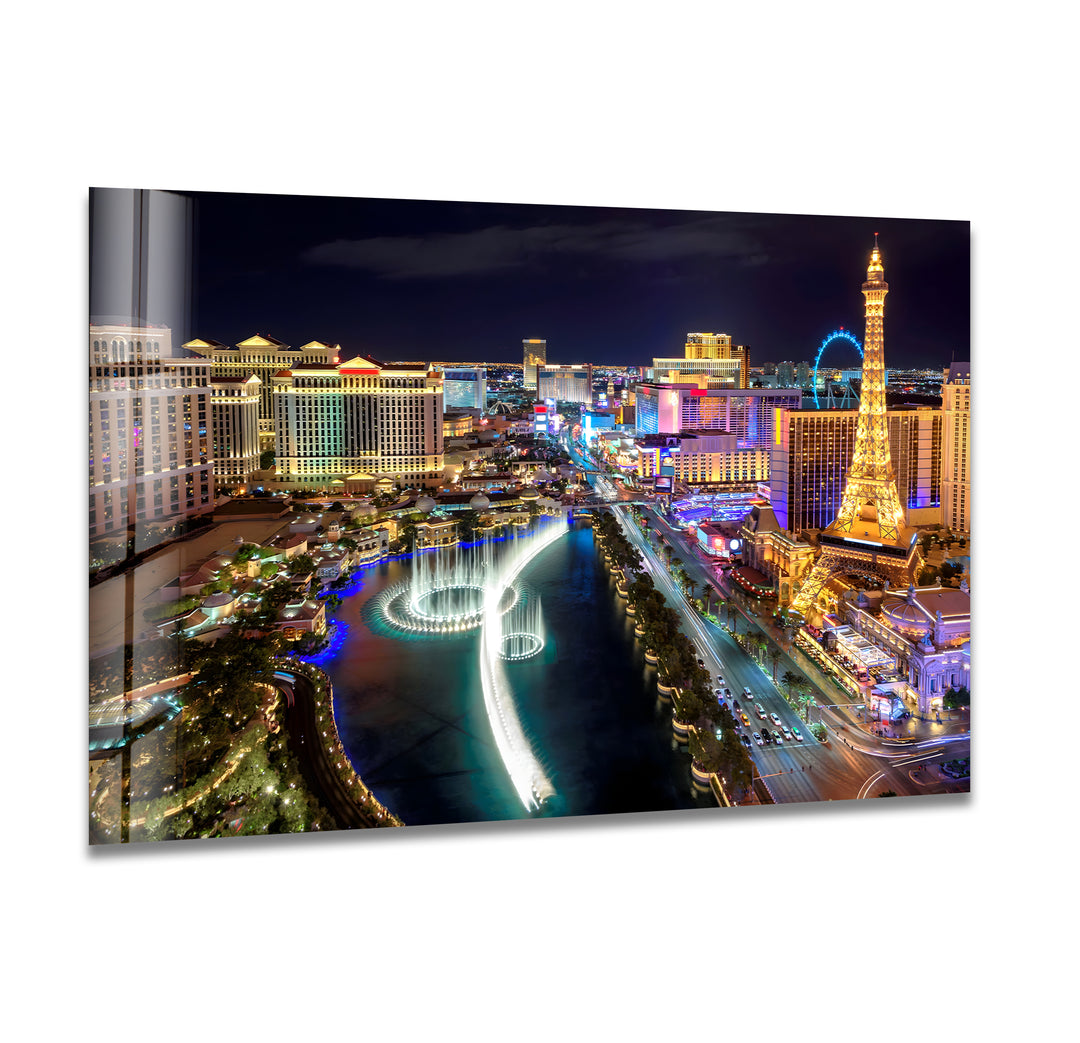 Las Vegas Skyline Glass Wall Art - Illuminated Strip at Night