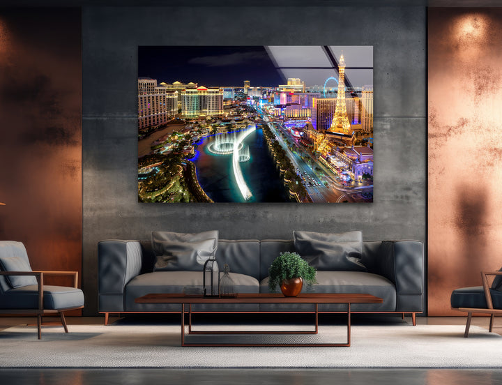 Las Vegas Skyline Glass Wall Art - Illuminated Strip at Night