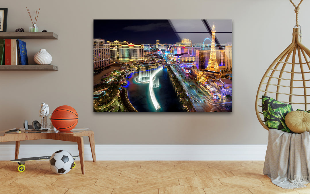 Las Vegas Skyline Glass Wall Art - Illuminated Strip at Night