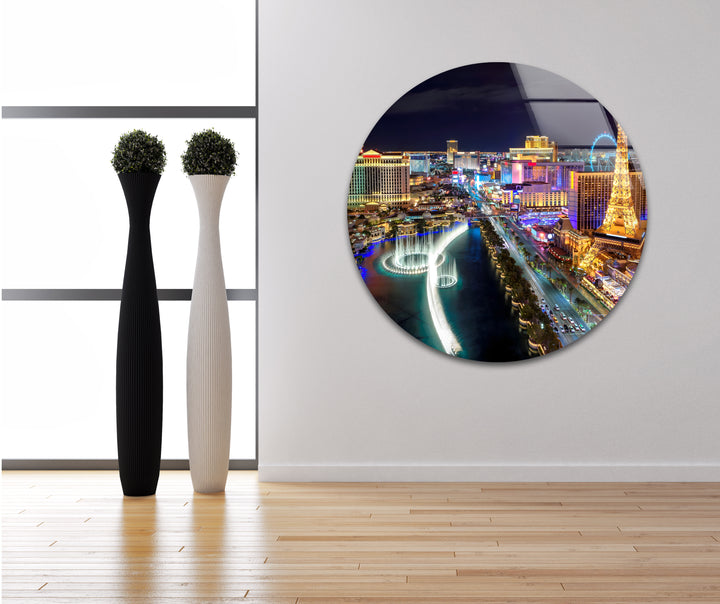 Las Vegas Skyline Glass Wall Art - Illuminated Strip at Night