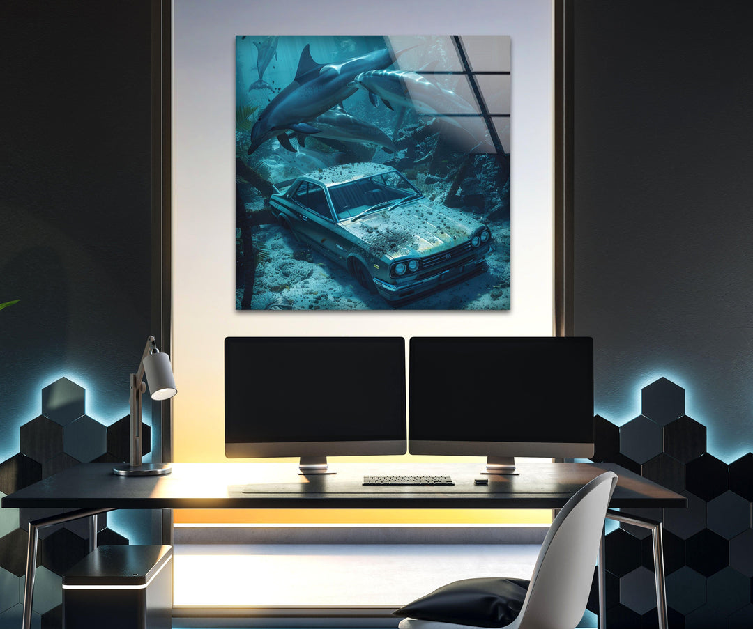 Nissan Skyline Underwater Glass Wall Art Glass Printing Wall Art, Print photos on glass
