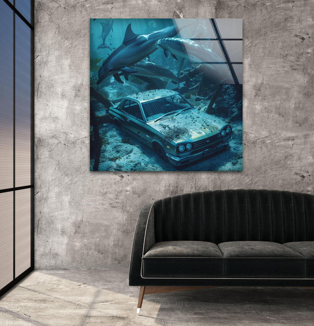 Nissan Skyline Underwater Glass Wall Art glass art painting, glass art for the Wall
