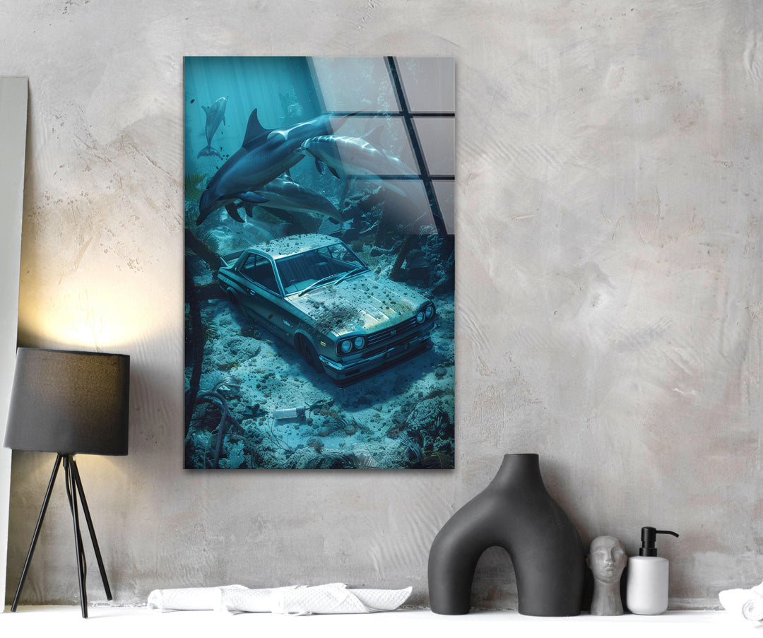 Nissan Skyline Underwater Glass Wall Art glass pictures for Wall, glass prints wall art
