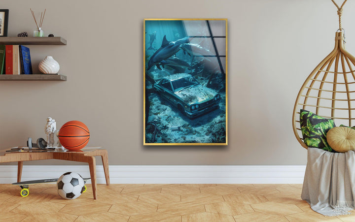 Nissan Skyline Underwater Glass Wall Art custom glass pictures, glass art prints
