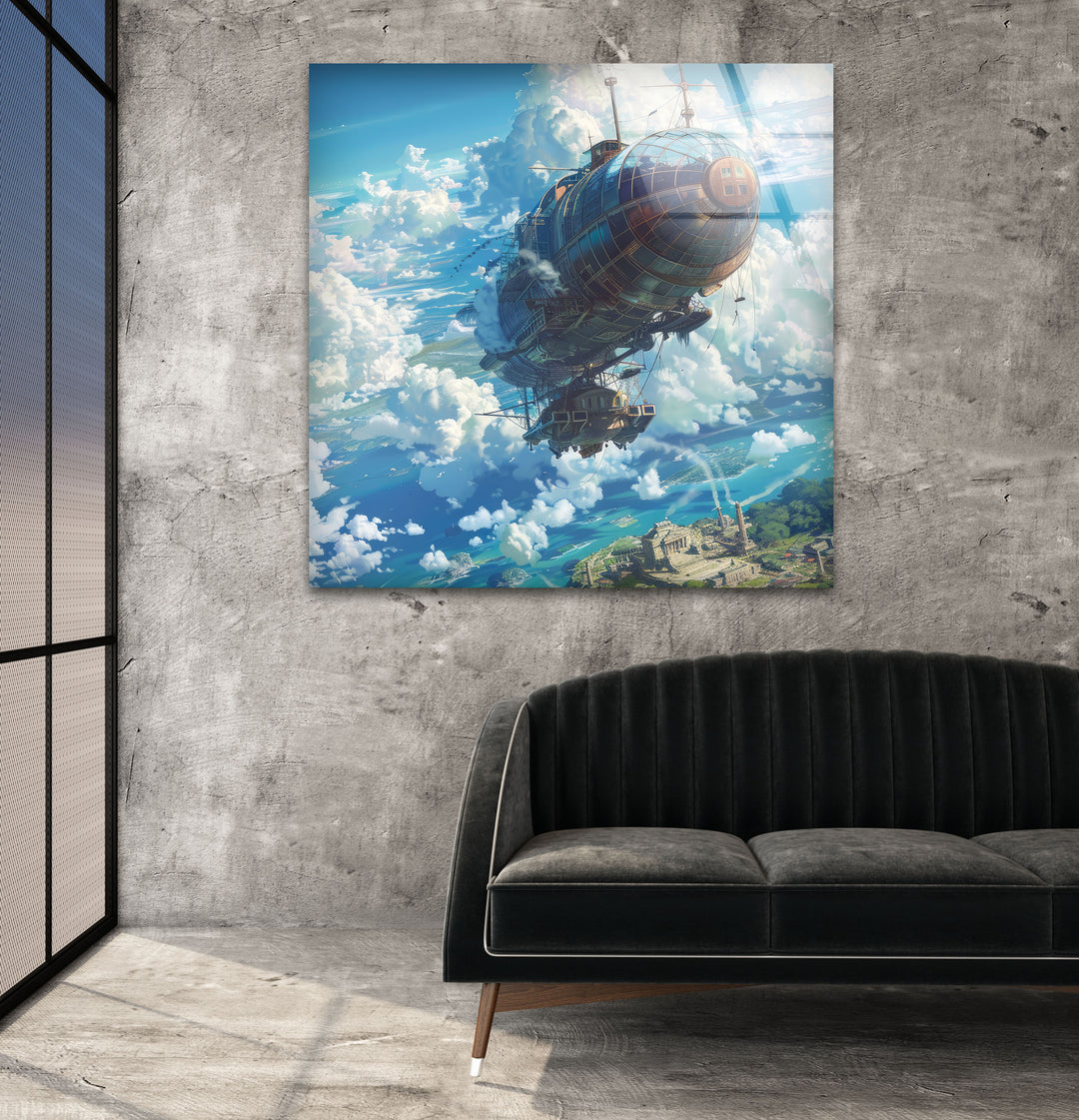 Ocean and Ancient City Glass Wall Art custom glass photo prints, large glass prints