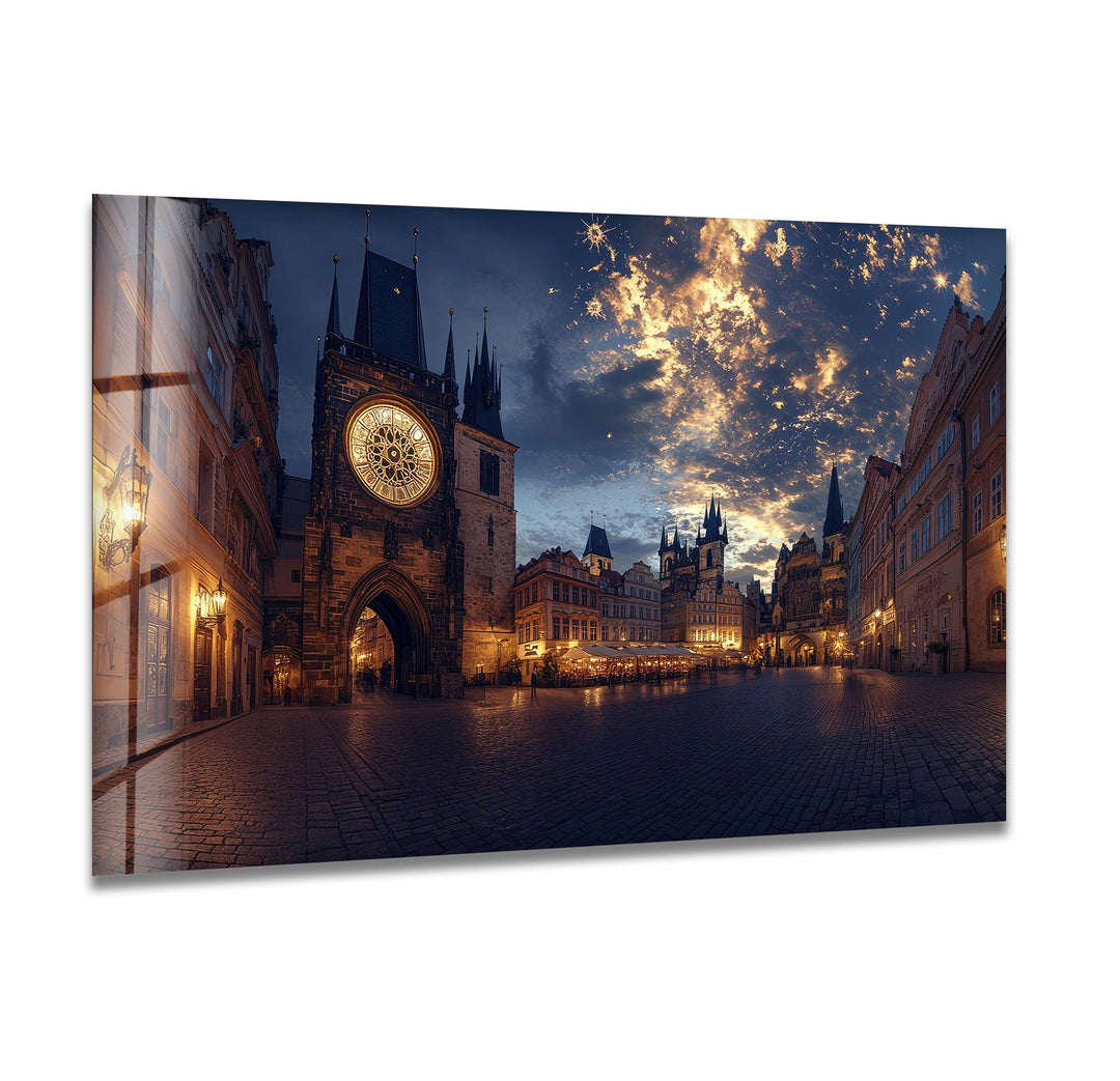 Night Sunset Prague Glass Wall Art glass art painting, glass art for the Wall
