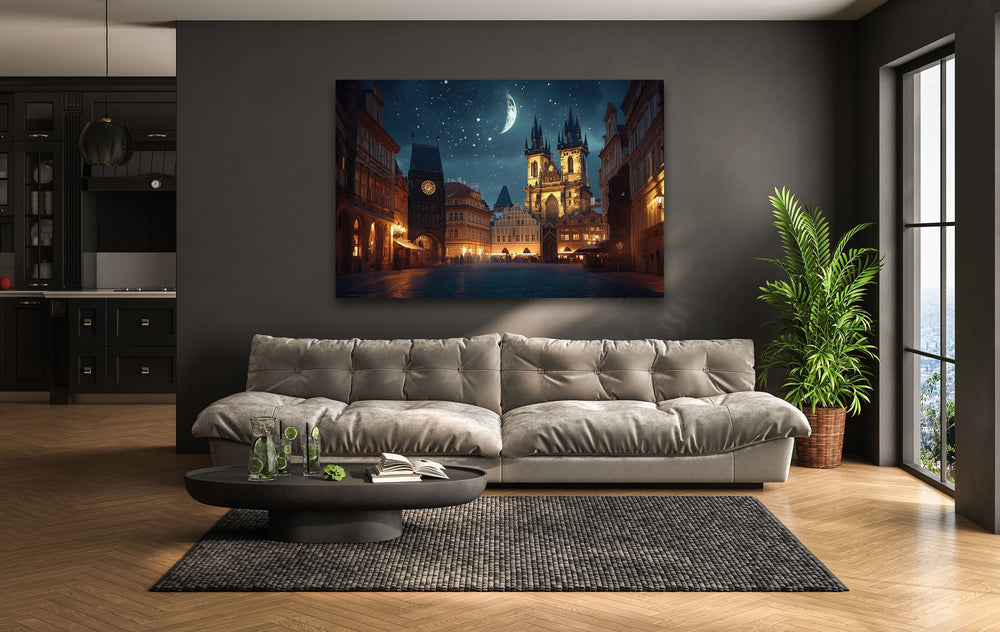 Night Old Town Square in Prague Glass Wall Art glass wall decor, glass wall art decor
