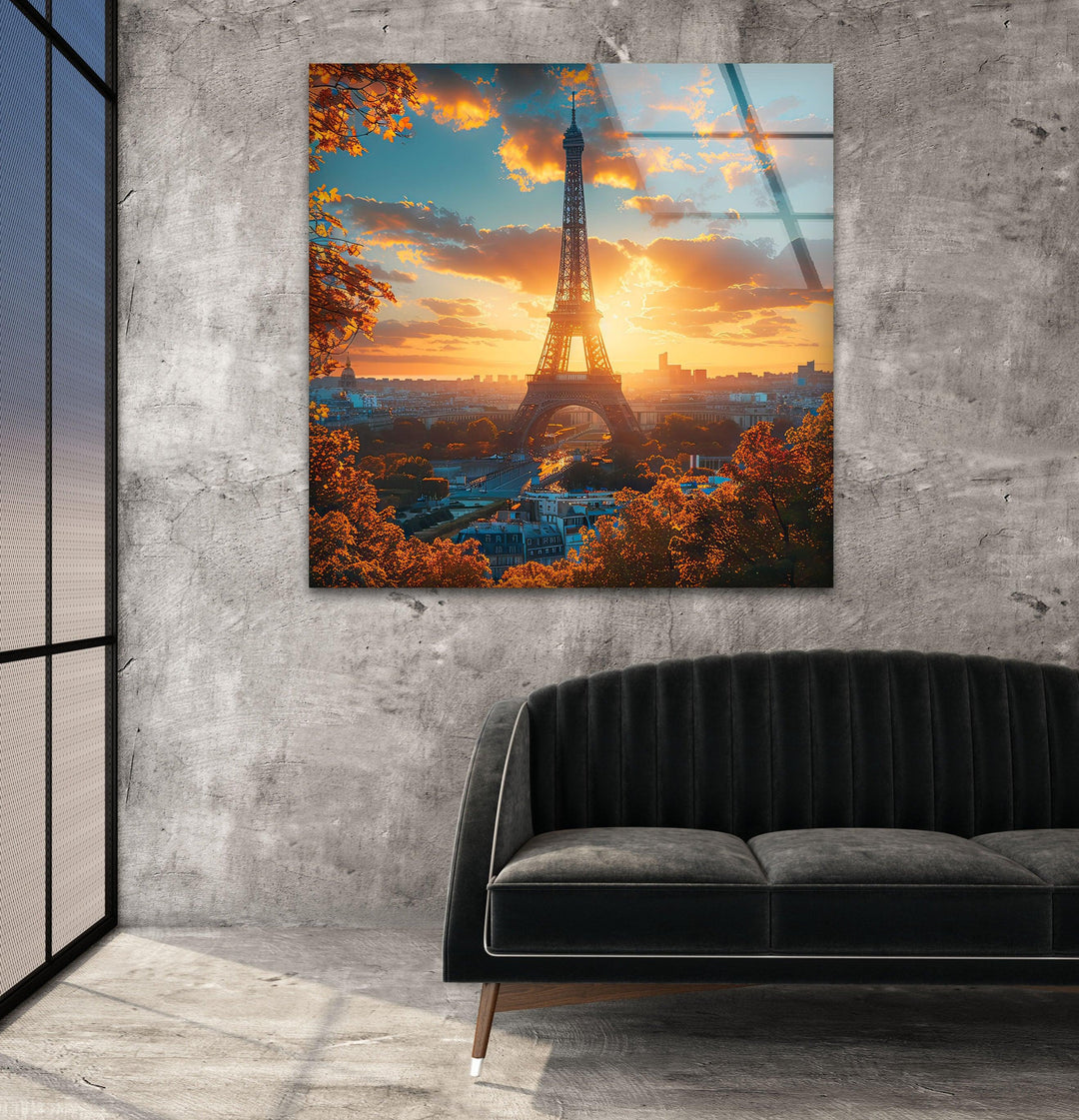 Paris Eiffel Tower Landscape Glass Wall Art custom glass photo prints, large glass prints
