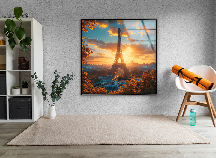 Paris Eiffel Tower Landscape Glass Wall Art picture on glass wall art, photos printed on glass
