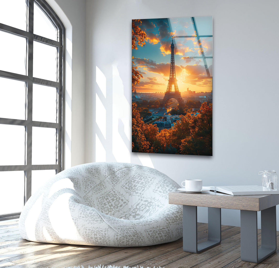 Paris Eiffel Tower Landscape Glass Wall Art photo print on glass, prints on glass wall art