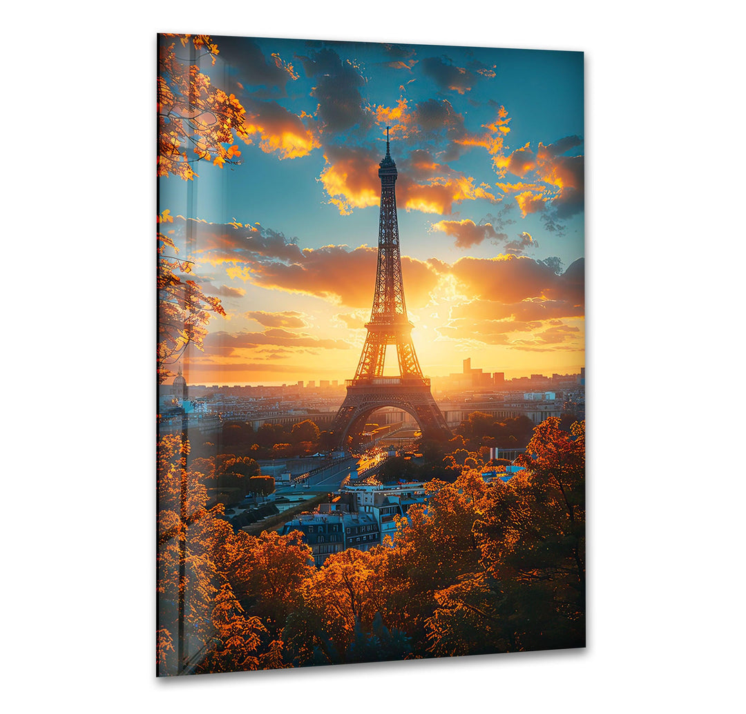 Paris Eiffel Tower Landscape Glass Wall Art custom glass pictures, glass art prints
