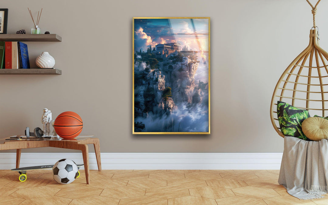 Mount Olympus Glass Wall Art, picture on glass wall art, photos printed on glass