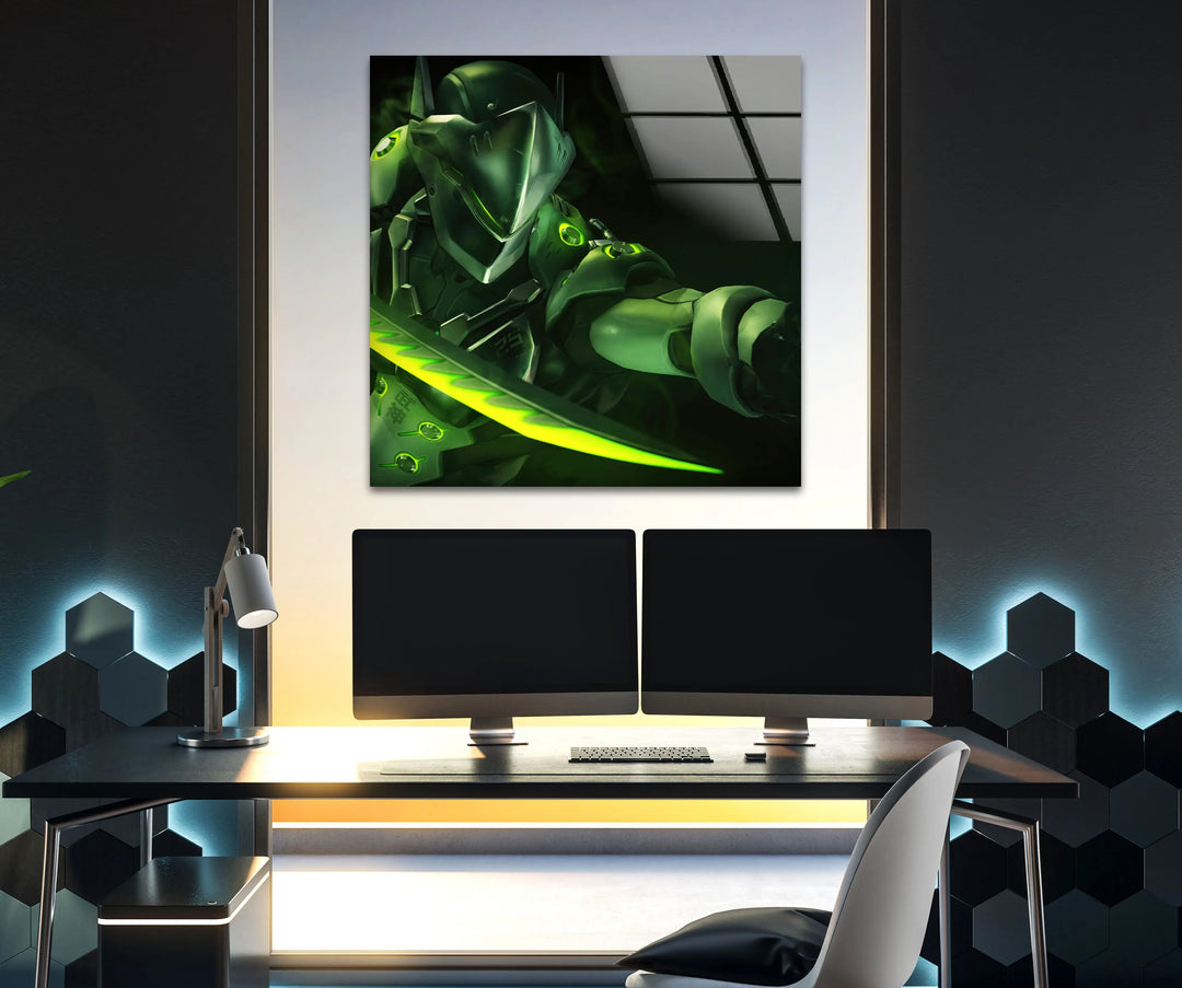 Overwatch Genji Green Glass Wall Art Glass Printing Wall Art, Print photos on glass
