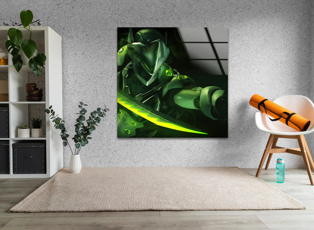 Overwatch Genji Green Glass Wall Art large glass photo prints, glass wall photos
