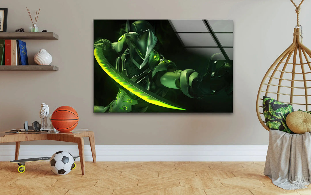 Overwatch Genji Green Glass Wall Art glass pictures for Wall, glass prints wall art
