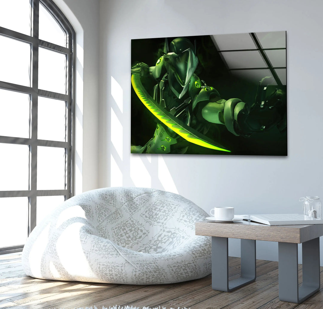 Overwatch Genji Green Glass Wall Art glass photo prints, glass picture prints
