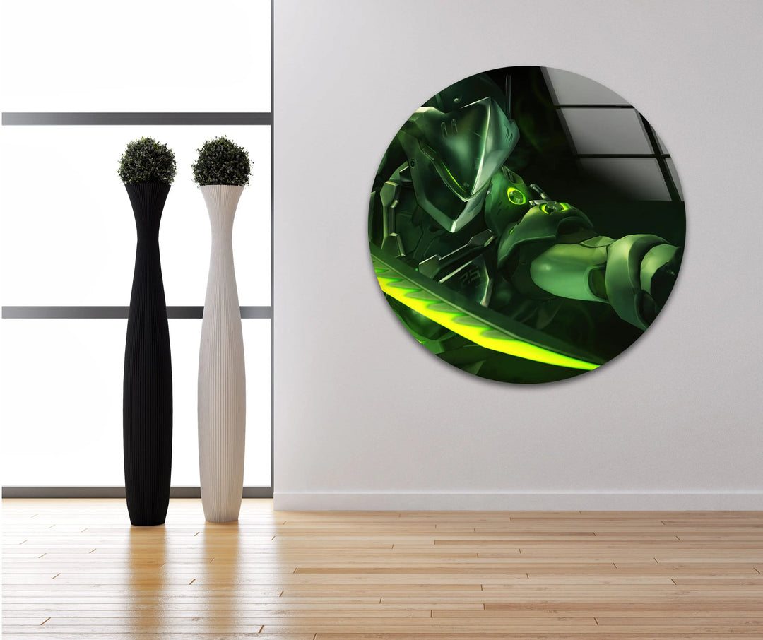 Overwatch Genji Green Glass Wall Art photo print on glass, prints on glass wall art
