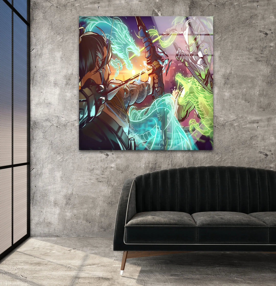 Overwatch Hanzo vs Genji Glass Wall Art art glass wall art, glass wall art pictures
