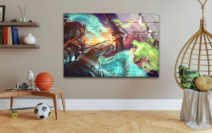 Overwatch Hanzo vs Genji Glass Wall Art glass photo prints, glass picture prints
