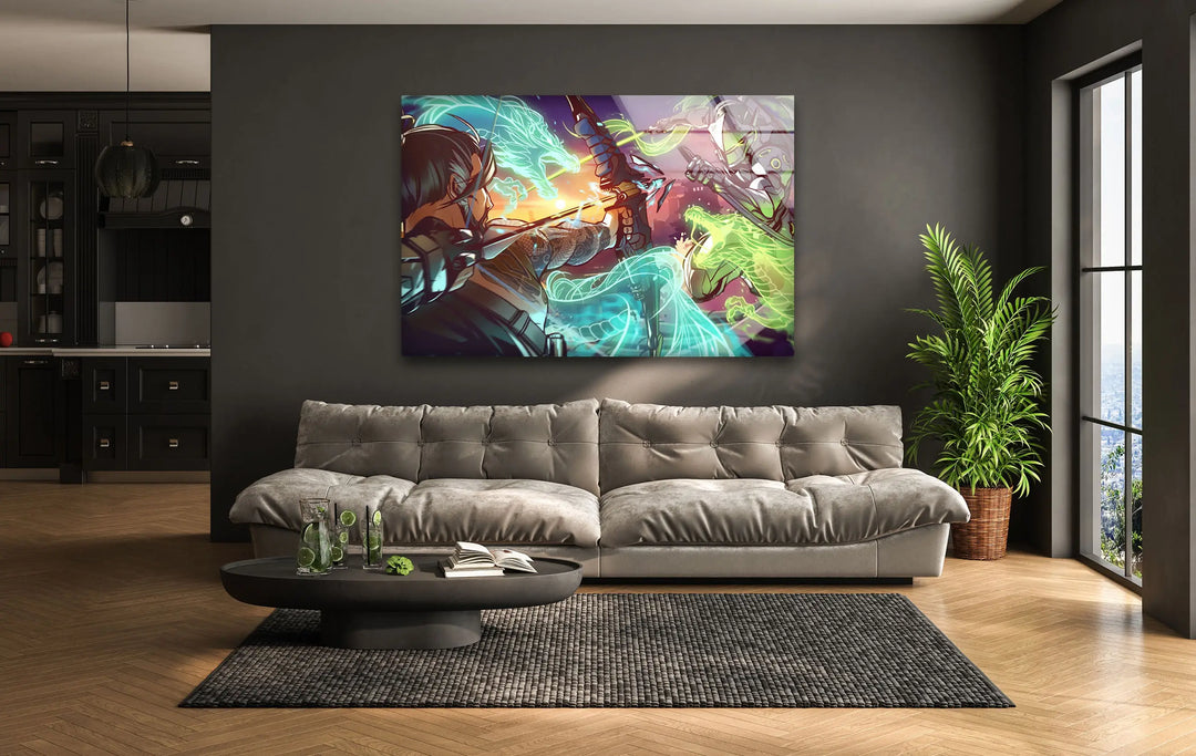 Overwatch Hanzo vs Genji Glass Wall Art custom glass pictures, glass art prints
