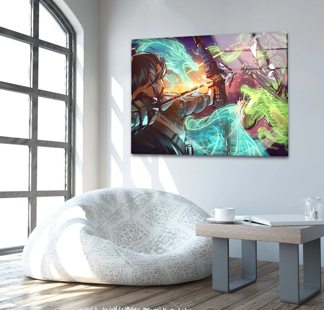 Overwatch Hanzo vs Genji Glass Wall Art stained glass wall art, stained glass wall decor
