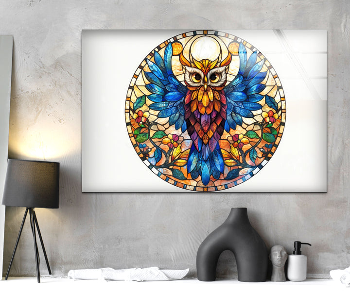 Owl Stained Acrylic Glass Wall Art custom glass photo prints, large glass prints