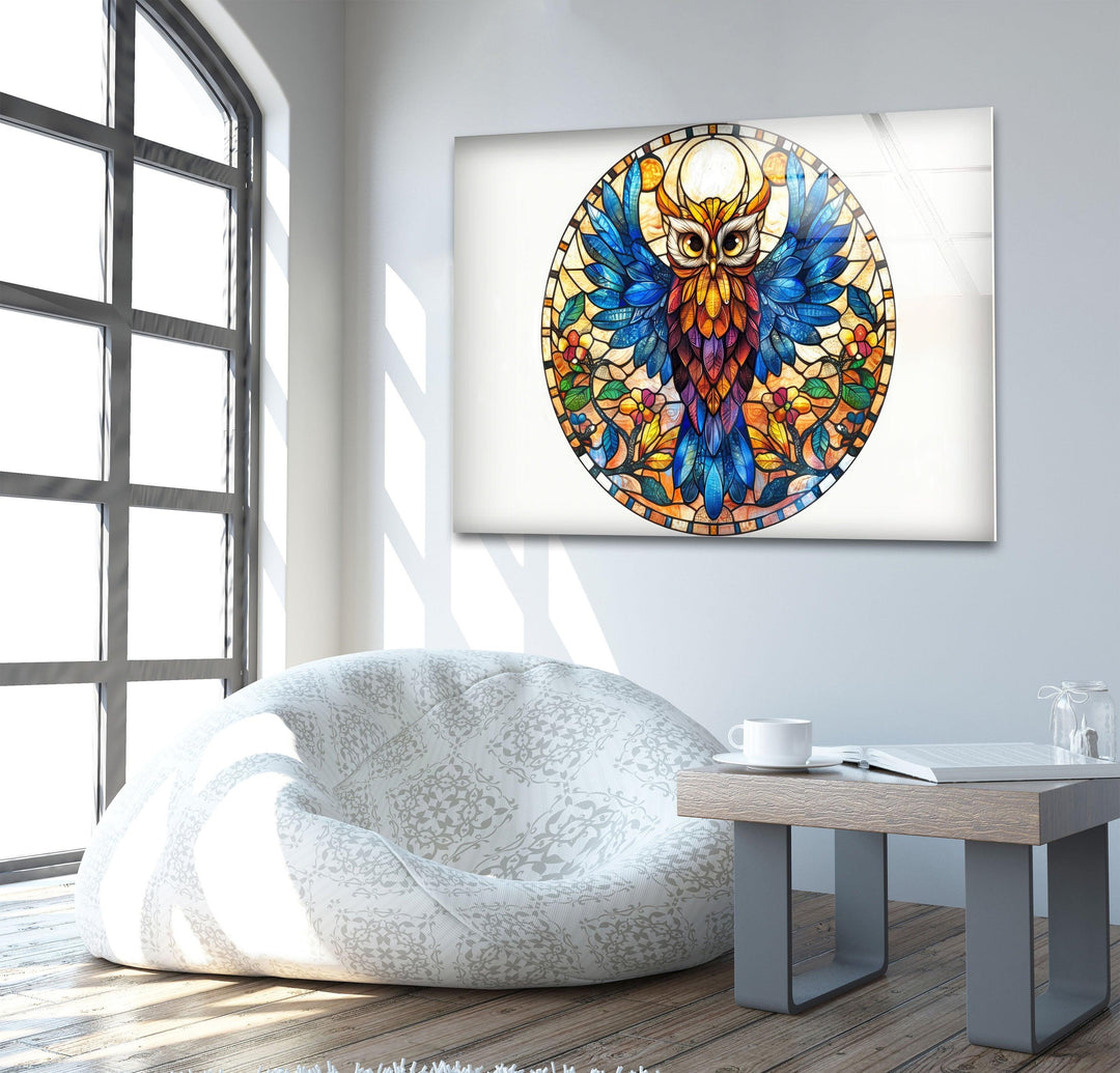 Owl Stained Acrylic Glass Wall Art print on glass, glass printed photos