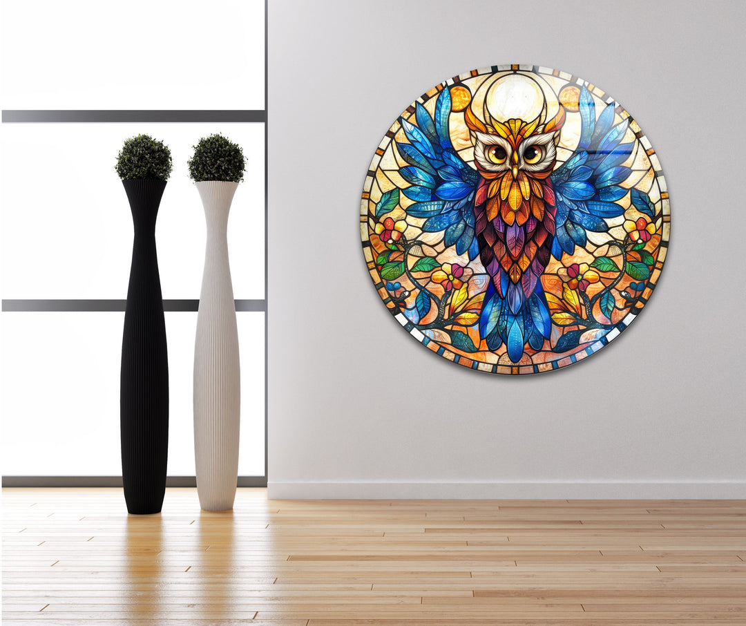 Owl Stained Acrylic Glass Wall Art print picture on glass,Tempered Glass Wall Art