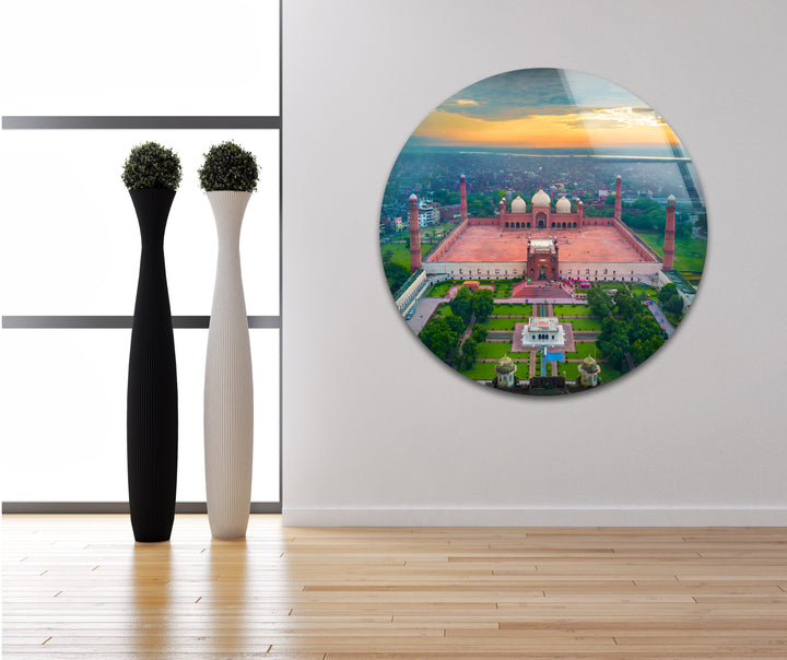 Badshahi Mosque Glass Wall Art - Aerial View of Iconic Lahore Landmark