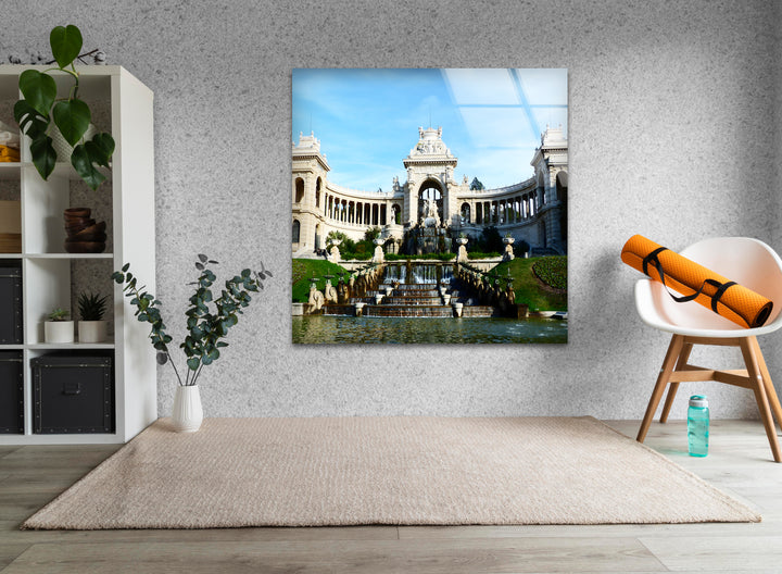 Palais des Festivals Glass Wall Art - Majestic Fountain and Architecture