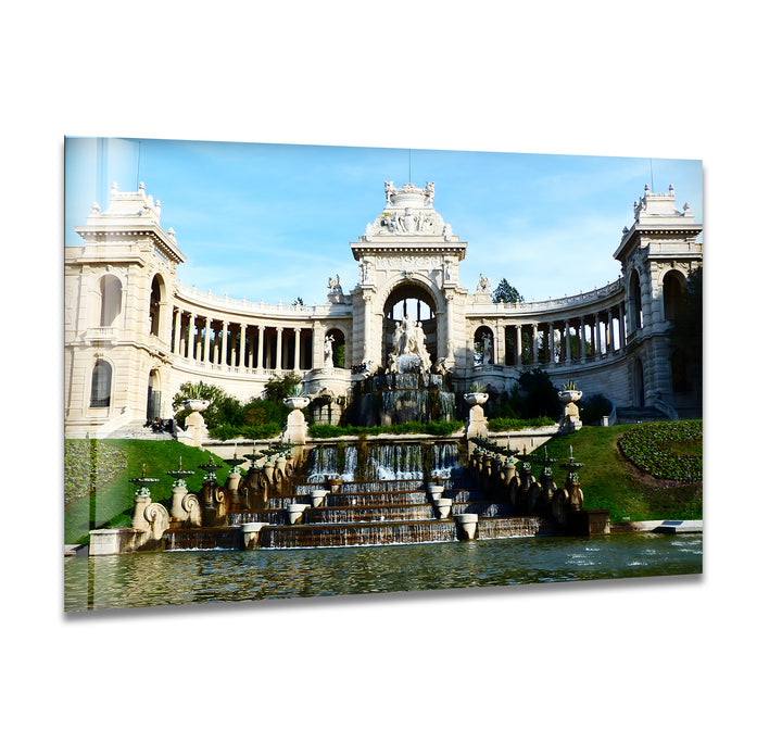 Palais des Festivals Glass Wall Art - Majestic Fountain and Architecture