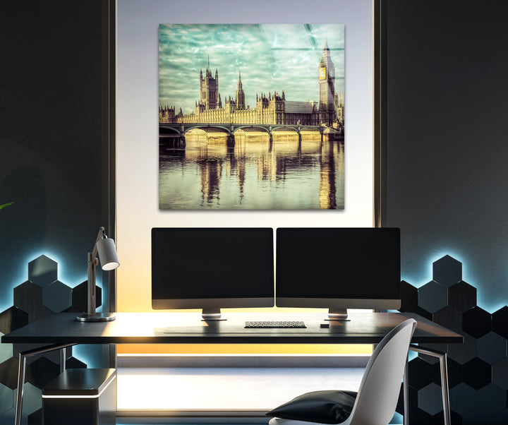 Houses of Parliament Glass Wall Art - London’s Iconic Landmark Reflection