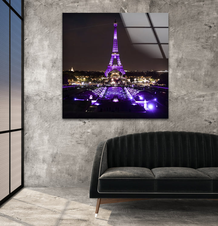 Eiffel Tower Glass Wall Art - Illuminated Paris Landmark at Night