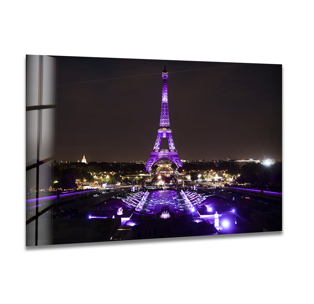 Eiffel Tower Glass Wall Art - Illuminated Paris Landmark at Night