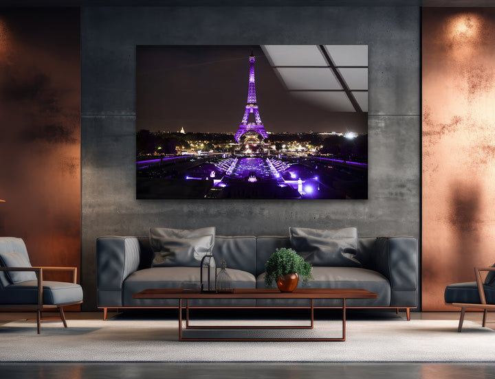 Eiffel Tower Glass Wall Art - Illuminated Paris Landmark at Night