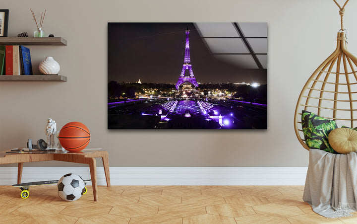 Eiffel Tower Glass Wall Art - Illuminated Paris Landmark at Night