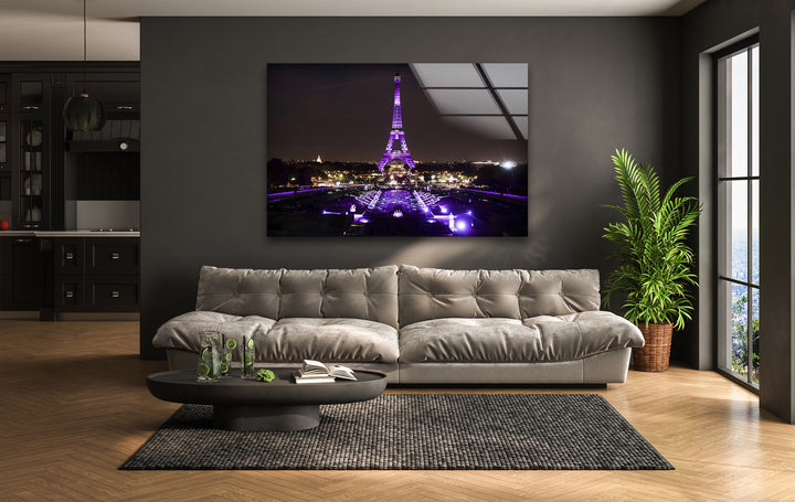 Eiffel Tower Glass Wall Art - Illuminated Paris Landmark at Night