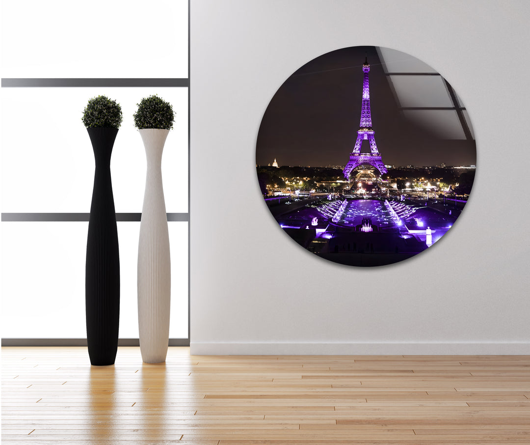 Eiffel Tower Glass Wall Art - Illuminated Paris Landmark at Night