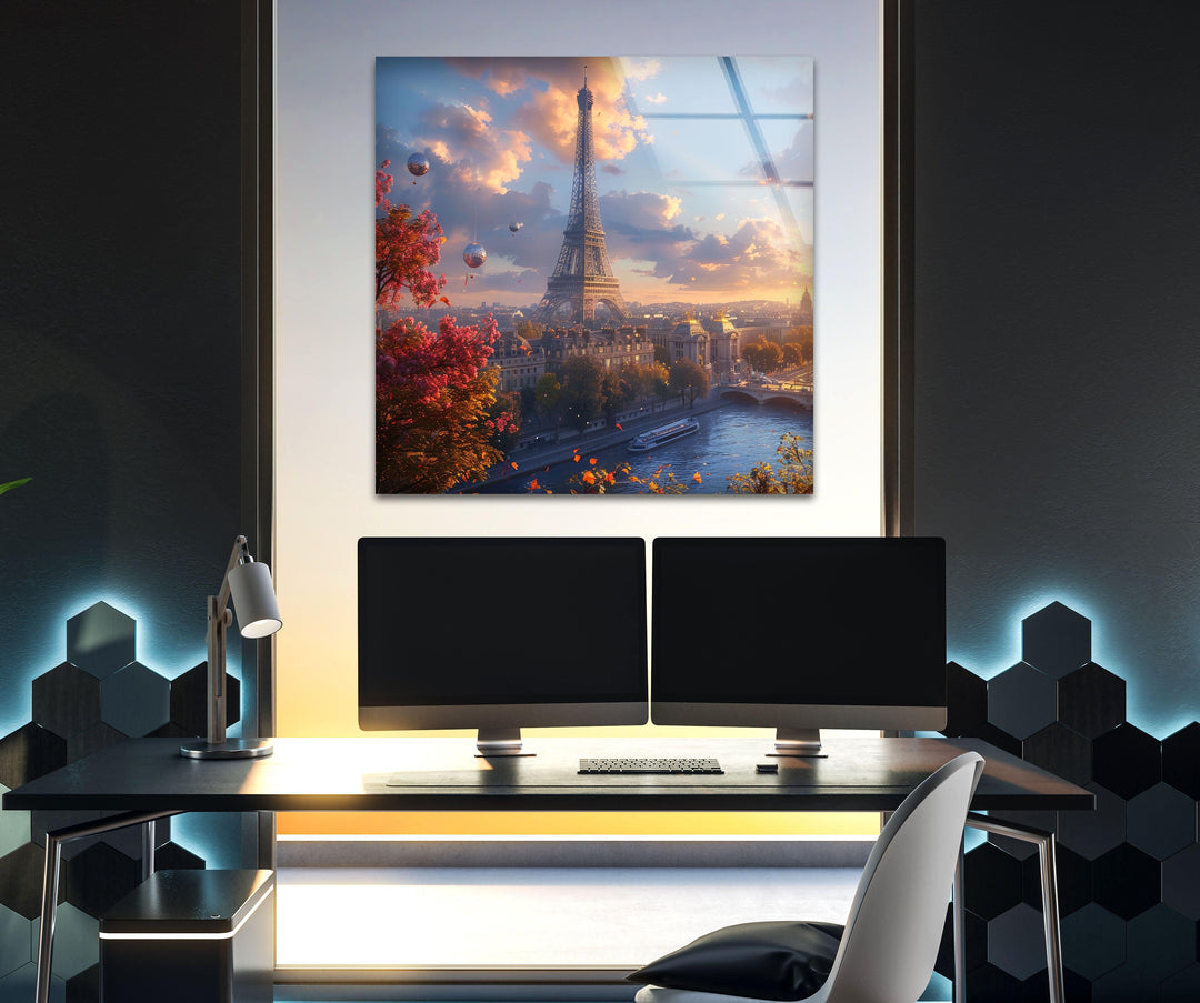 Eiffel Tower Landscape Glass Wall Artglass image printing, glass prints from photos