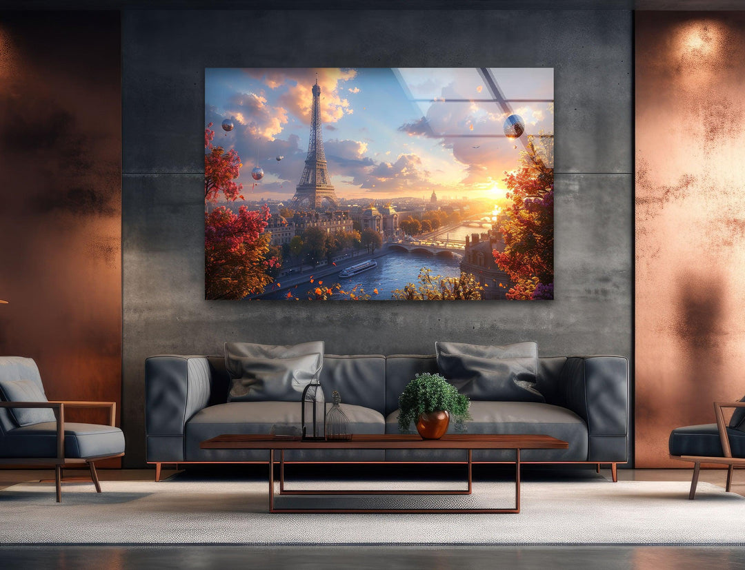 Eiffel Tower Landscape Glass Wall Art glass pictures for Wall, glass prints wall art