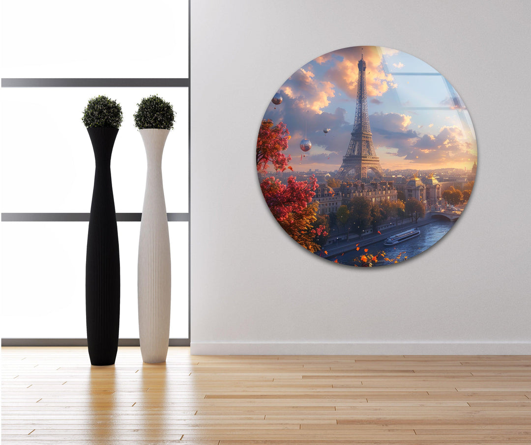 Eiffel Tower Landscape Glass Wall Art glass art painting, glass art for the Wall