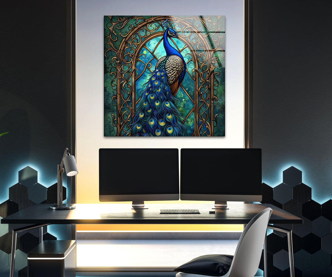 Peacock Blue Beauty Glass Wall Art glass photo prints, glass picture prints
