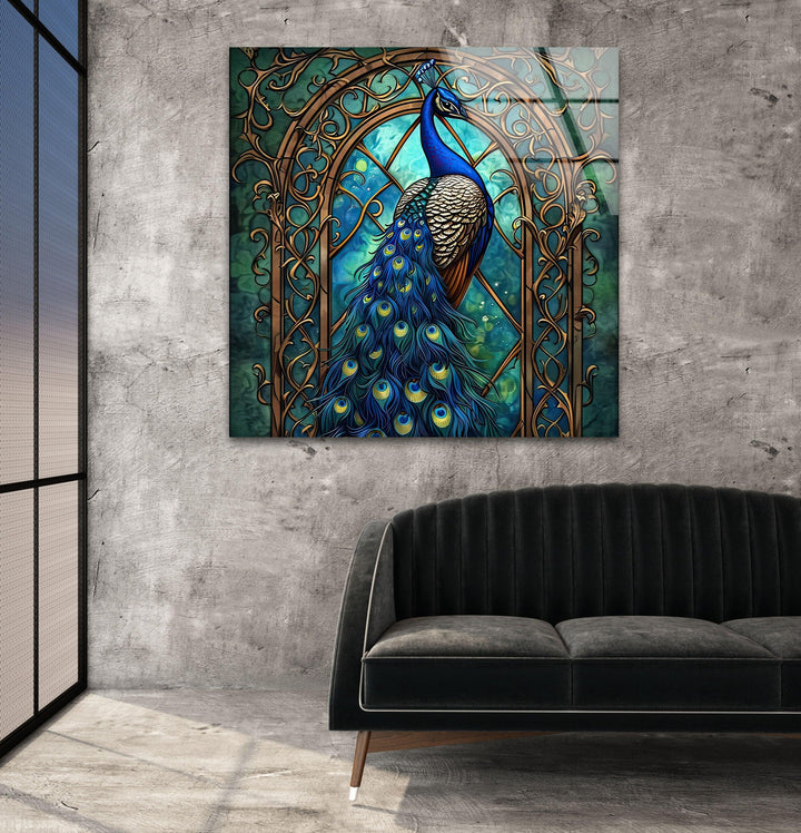 Peacock Blue Beauty Glass Wall Art glass pictures for Wall, glass prints wall art
