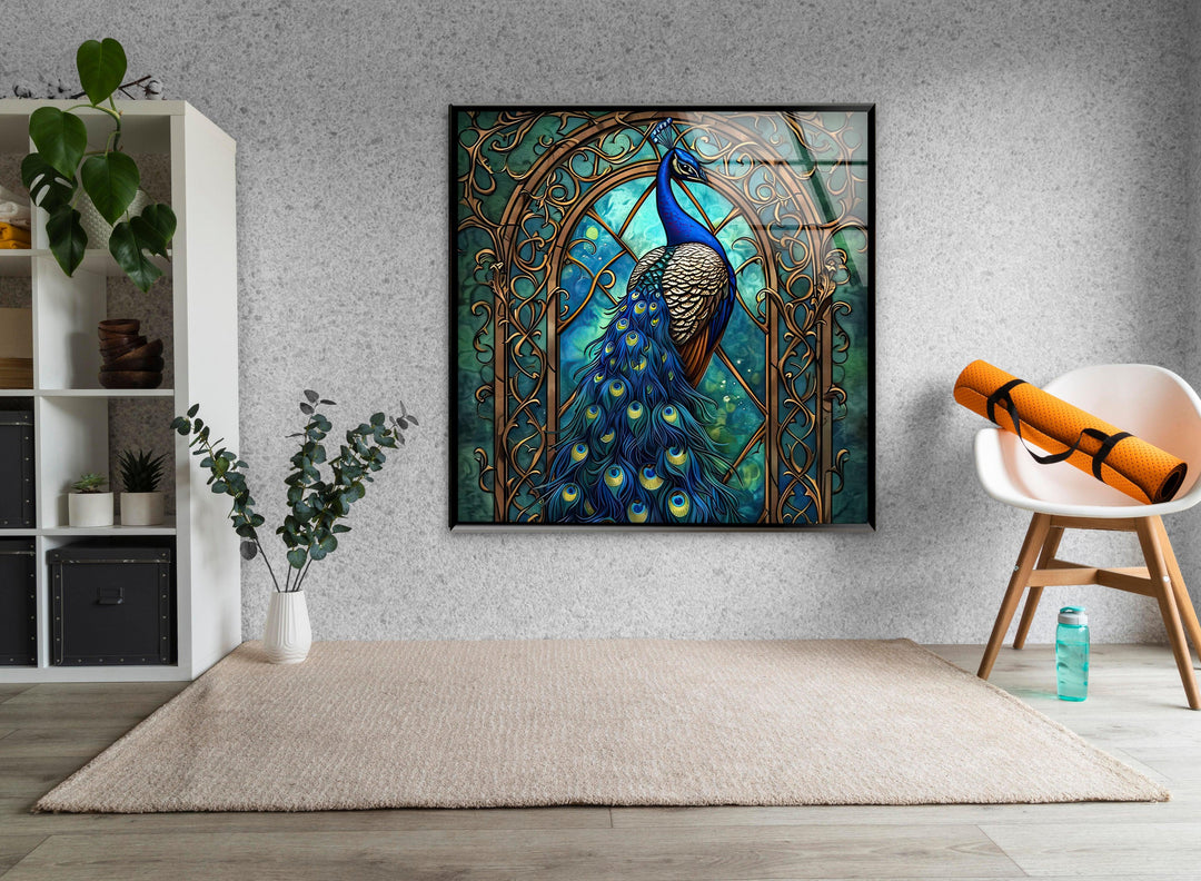 Peacock Blue Beauty Glass Wall Art Glass Printing Wall Art, Print photos on glass
