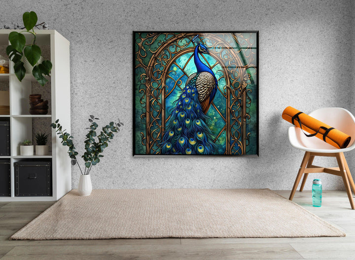 Peacock Blue Beauty Glass Wall Art Glass Printing Wall Art, Print photos on glass
