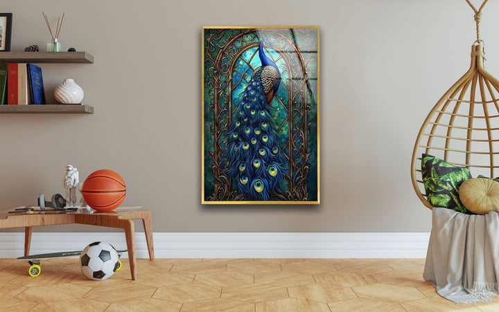 Peacock Blue Beauty Glass Wall Art large glass photo prints, glass wall photos
