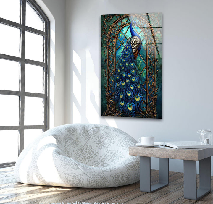 Peacock Blue Beauty Glass Wall Art custom glass photo prints, large glass prints
